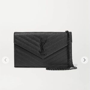 SAINT LAURENT
Cassandre Chain matelassé textured-leather wallet